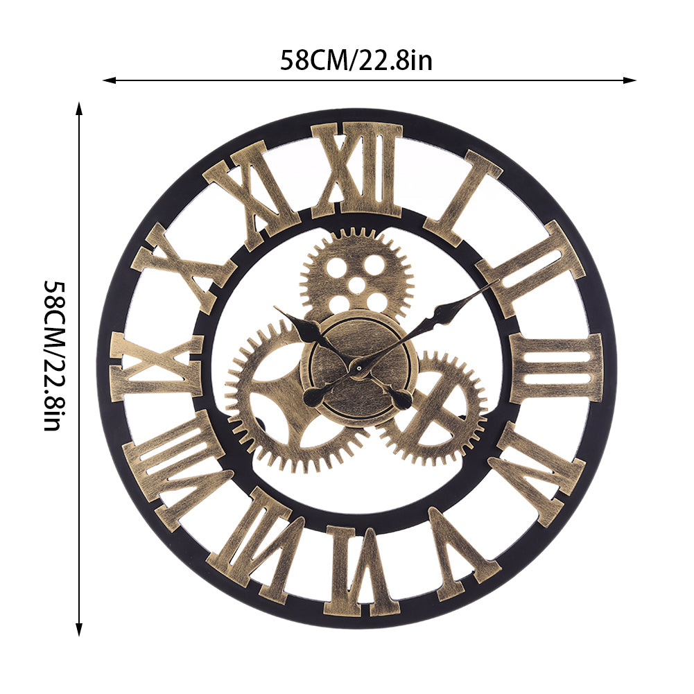 Industrial Large Retro Silent Wall Clock For Home Decor | Gold