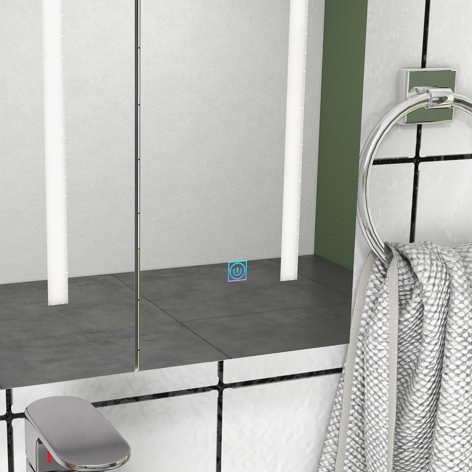 Wall Mounted Bathroom Storage Cupboard With Light, Mirror