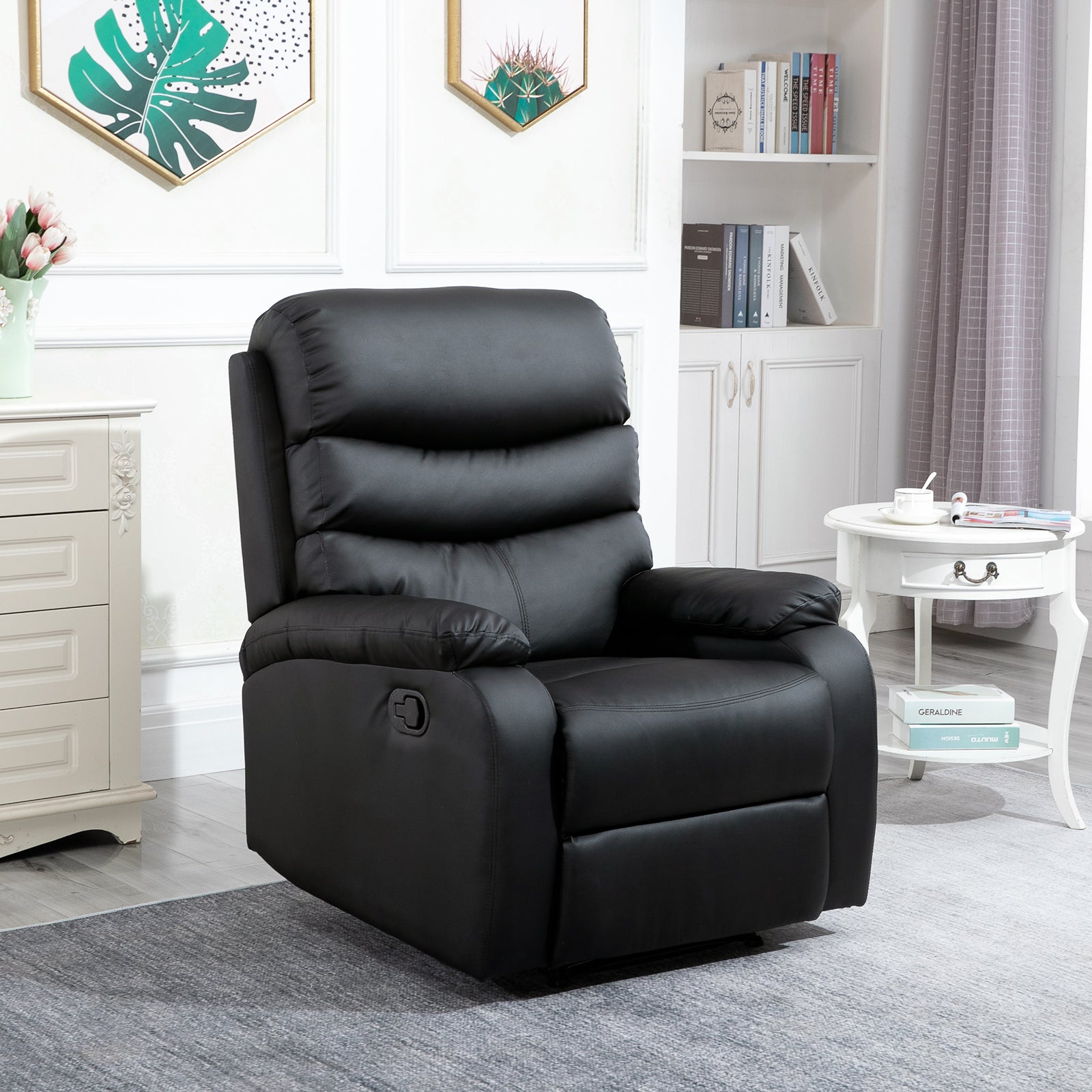 Manual Recliner Chair Armchair W/ Footrest Black