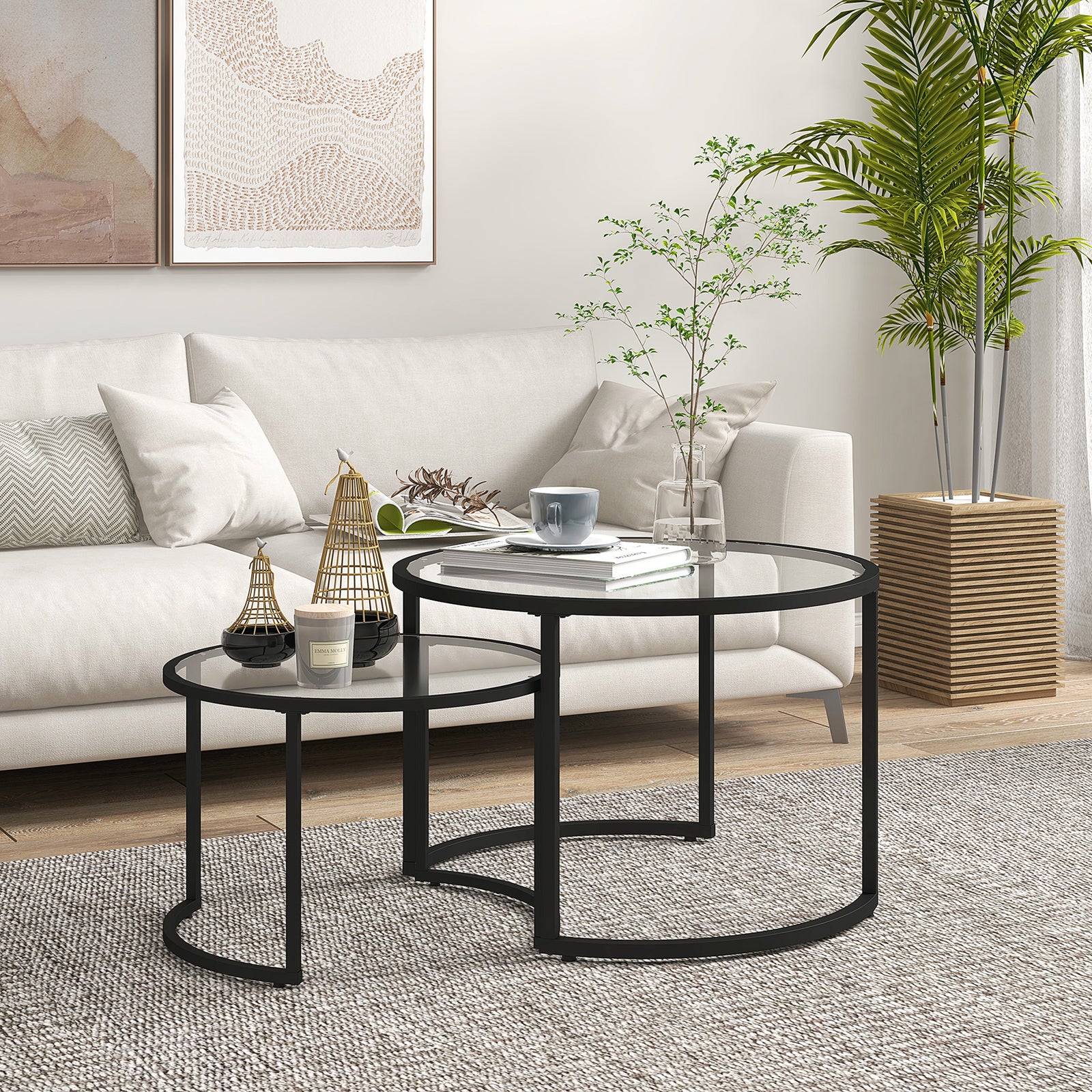 Nesting Coffee Table Set, 2 Round Side Tables