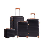 4pcs Color-block Lockable Travel Suitcase Set | Black