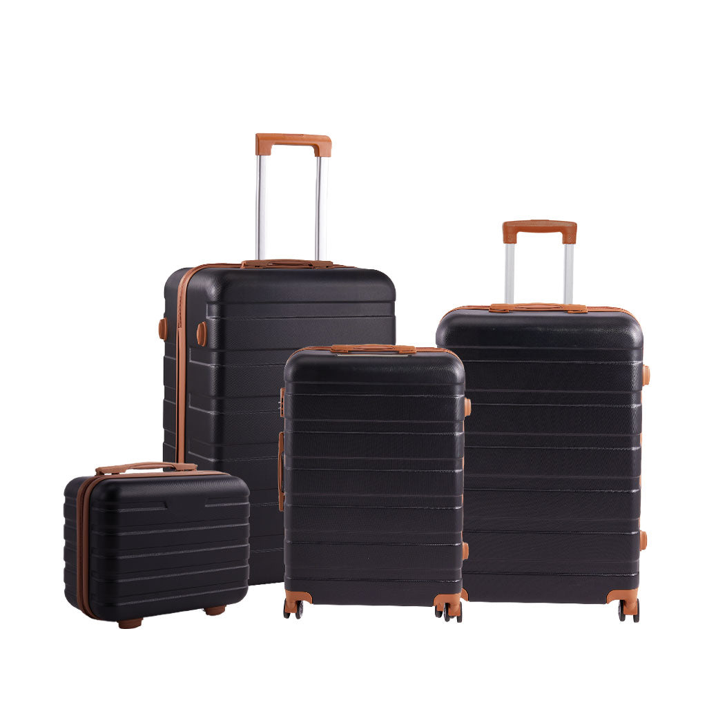 4pcs Color-block Lockable Travel Suitcase Set | Black