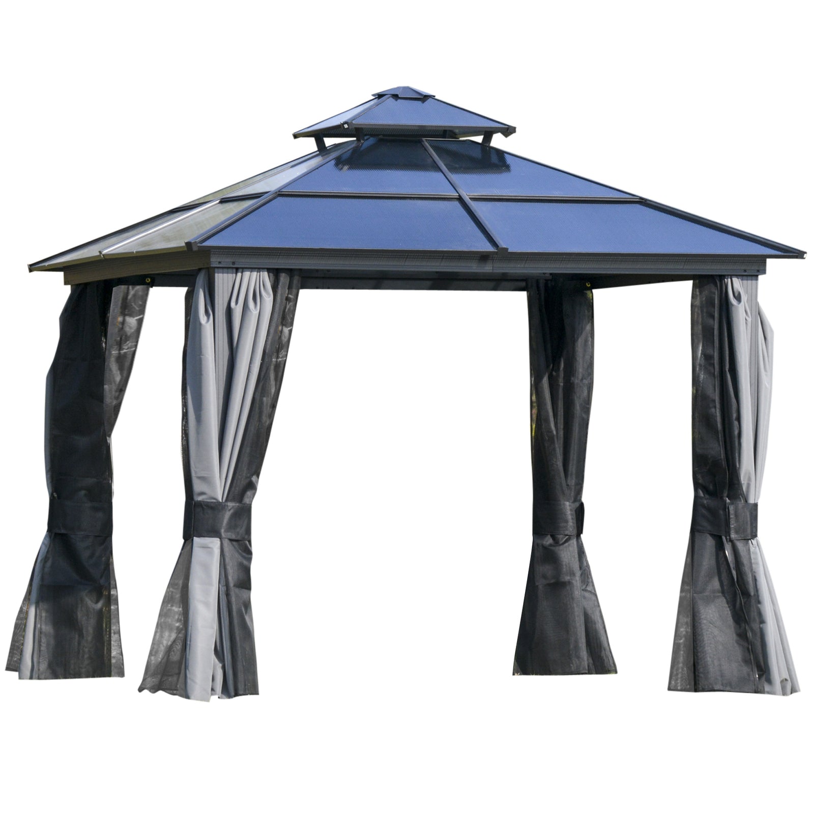 Pc Hardtop Gazebo W/ Double Roof & Aluminium Frame | Medium | Charcoal Gray