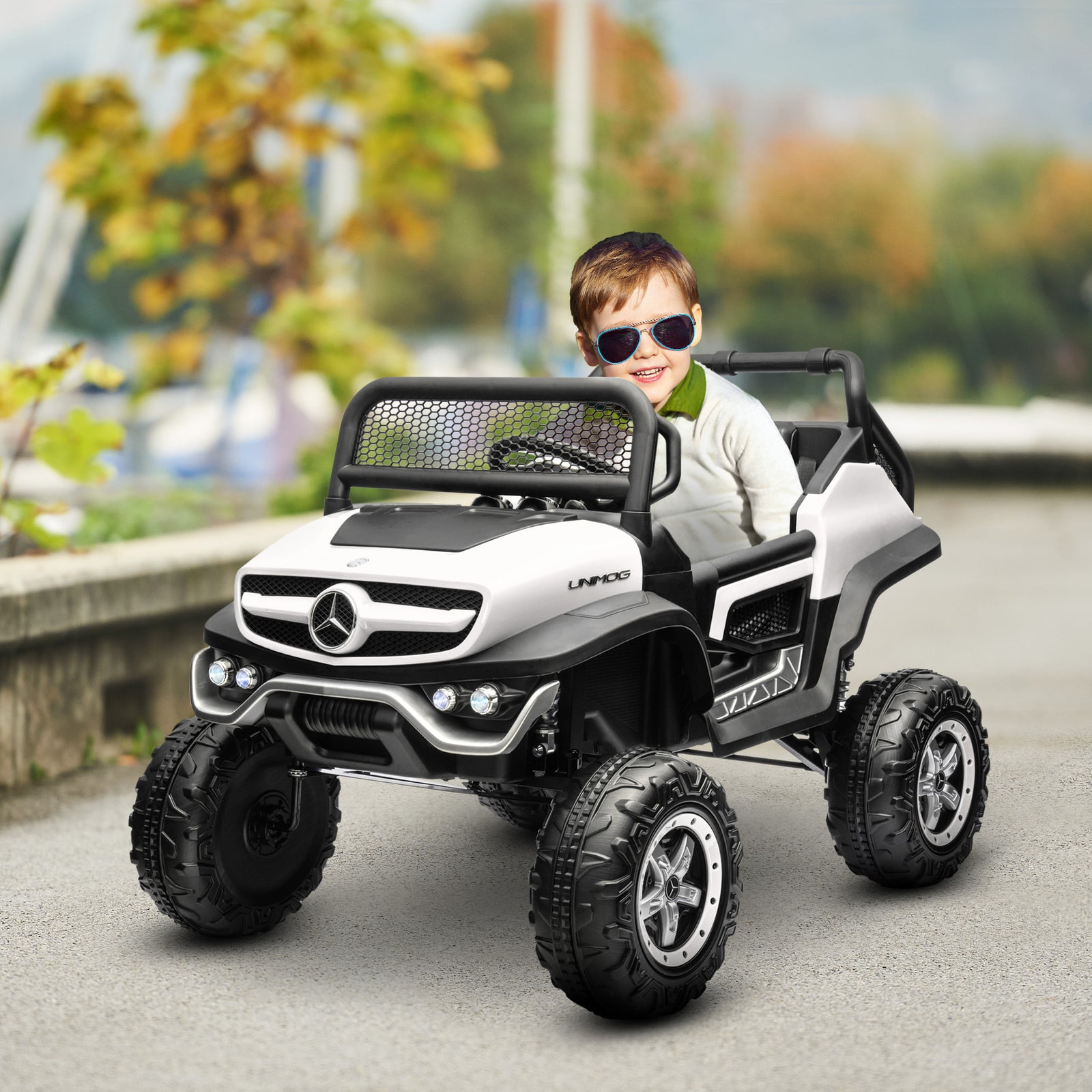12v Licensed Mercedes-benz Unimog, Kids Electric Ride On Car | White