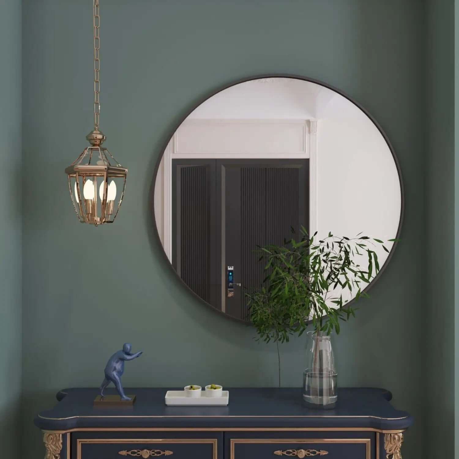 Rei - Round Metal Circle Mirror | 90cm x 90cm | Black