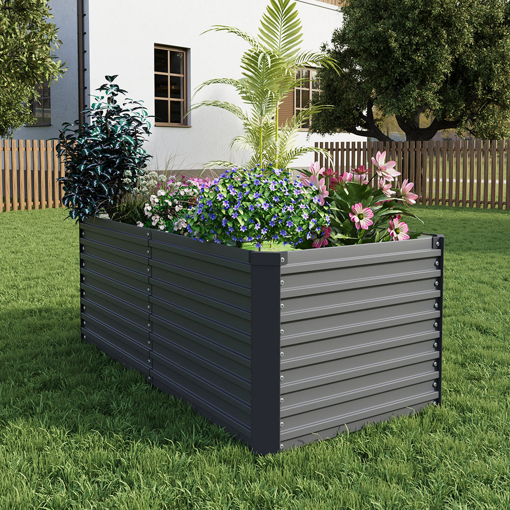 Rectangular Raised Garden Bed – Durable Steel Raised Planter With Safe Edges,160cm W X 80cm D X 60cm H,3 Support Bars | Grey