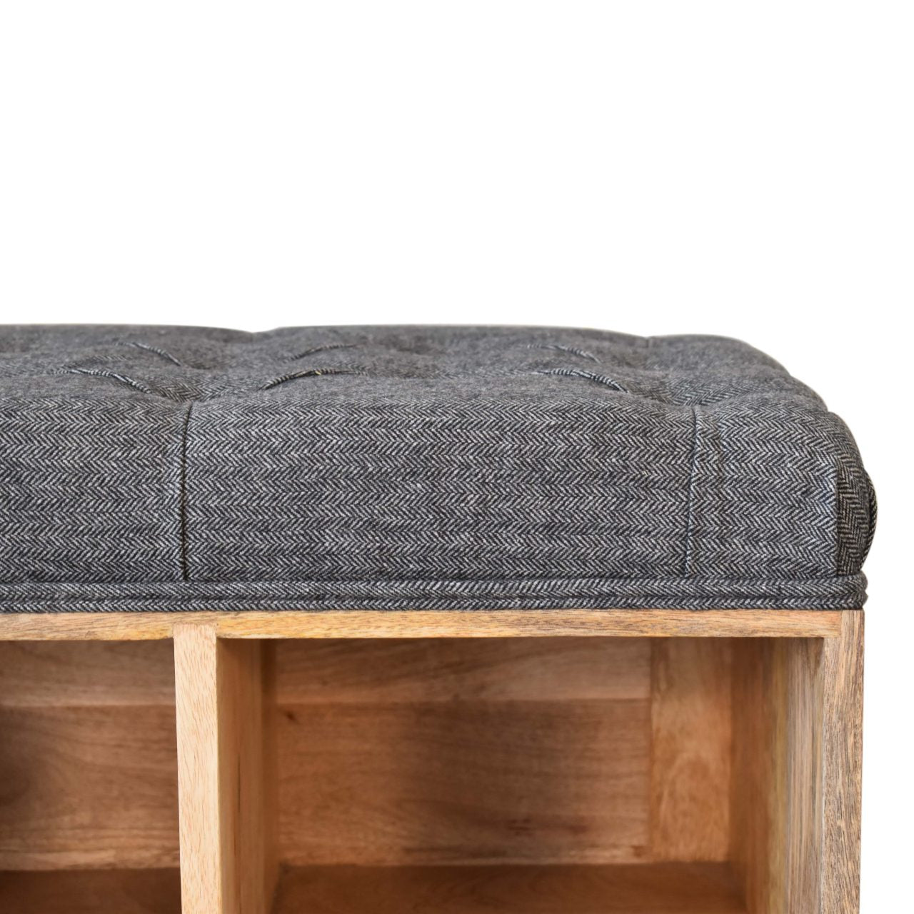 Solid Mango Wood Mini Black Shoe Storage Footstool