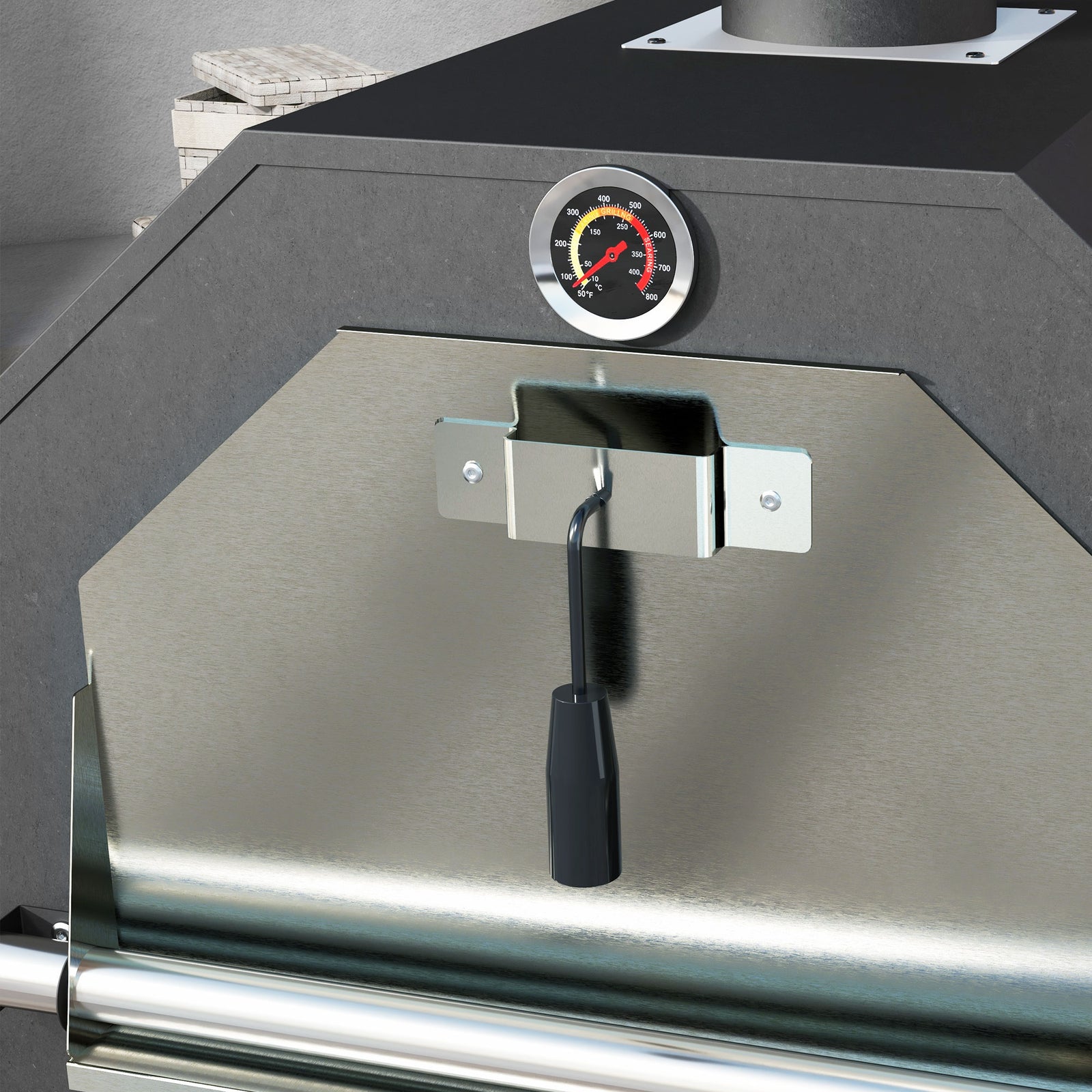 2-in-1 Pizza Oven, 3-tier, Rain Cover, Chimney | Black