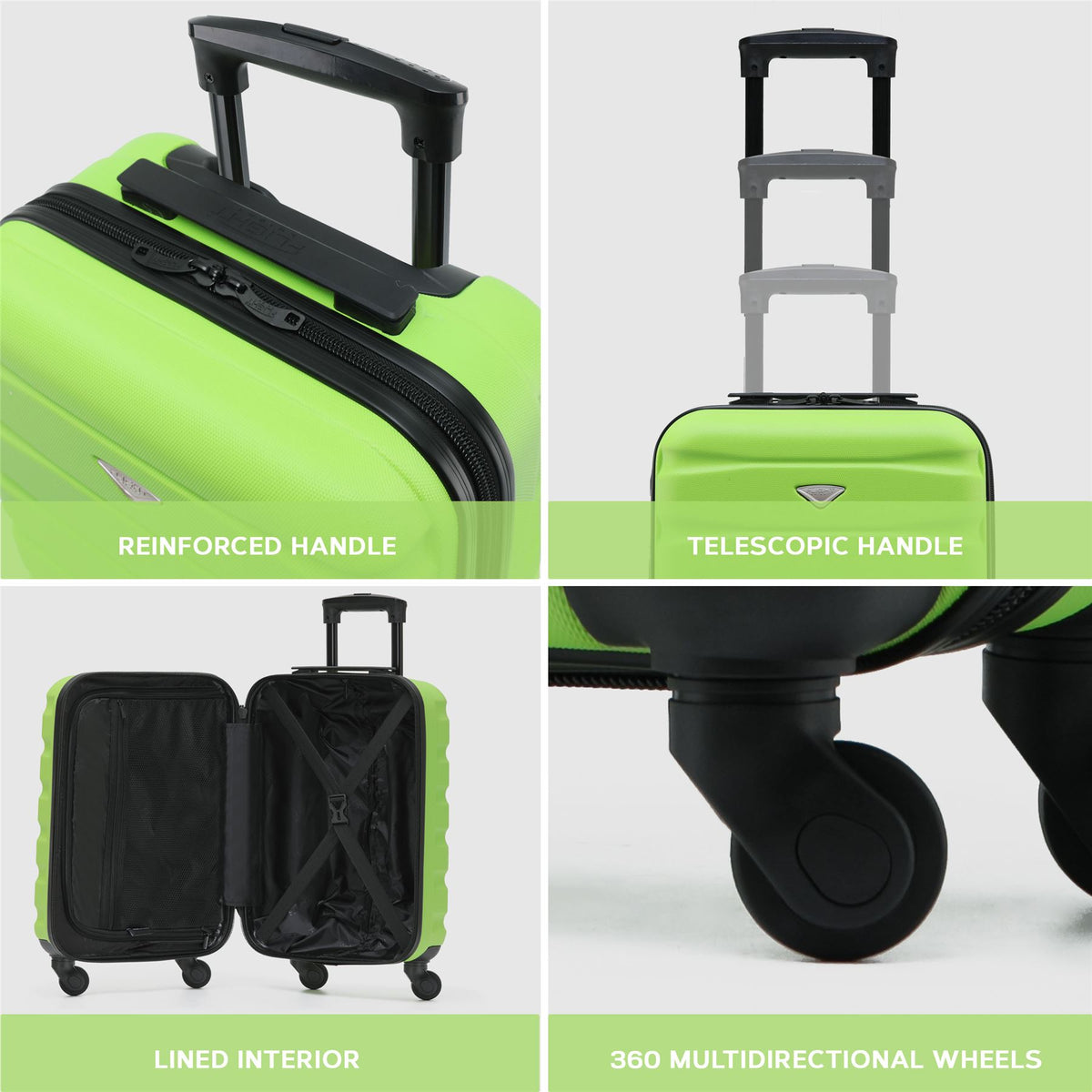 Set Of 3 Hard Shell Suitcase Cabin & Check In Cases With Tsa Lock - Overhead Cabin With Medium & Large Check-in Bag | Set of 3 | Emerald Green