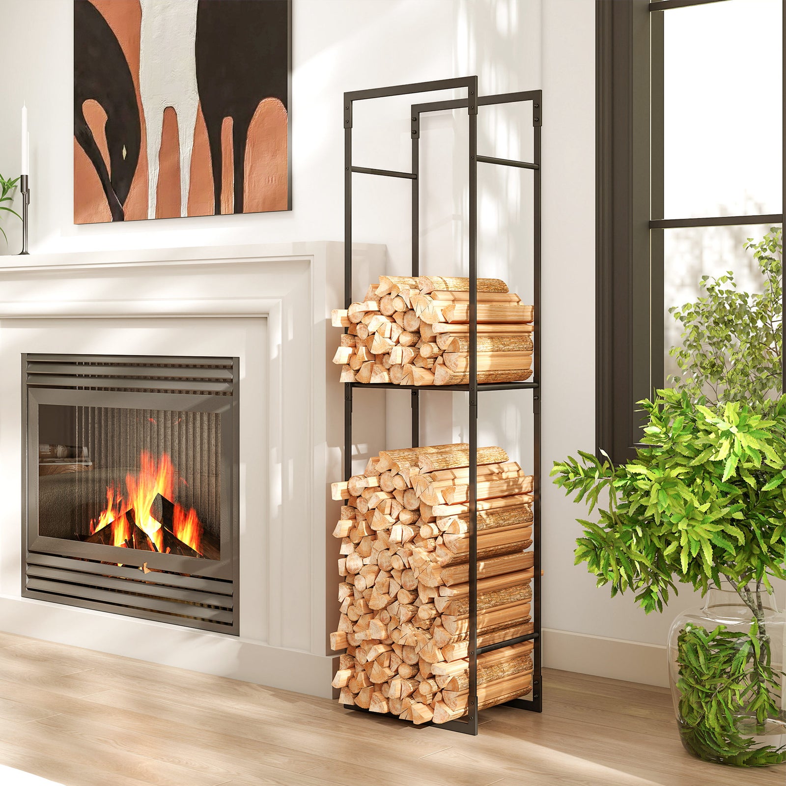 Outsunny Metal Firewood Log Holder, Firewood Rack