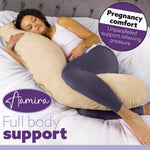 L Shaped Pregnancy Pillow, 145x25x20cm Shredded Memory Foam Full Body Maternity Cushion For Sleeping | J Shape | Cream