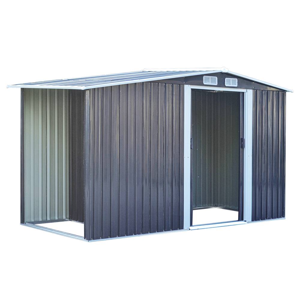 4x8ft Heavy Duty Garden Metal Shed With  Extra 66cm Outdoor Weatherproof Firewood Tool Storage Rack