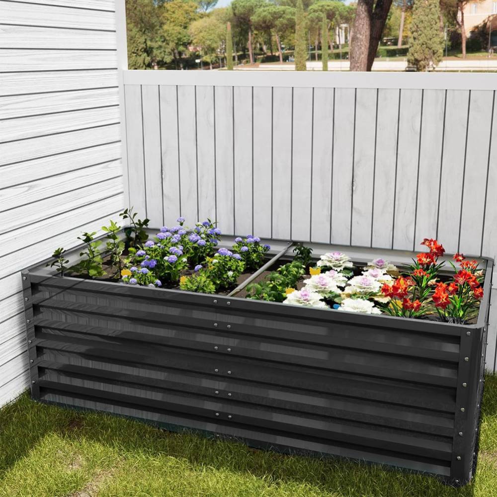 Rectangular Raised Garden Bed Raised Planters For Garden Outdoor | Charcoal Black