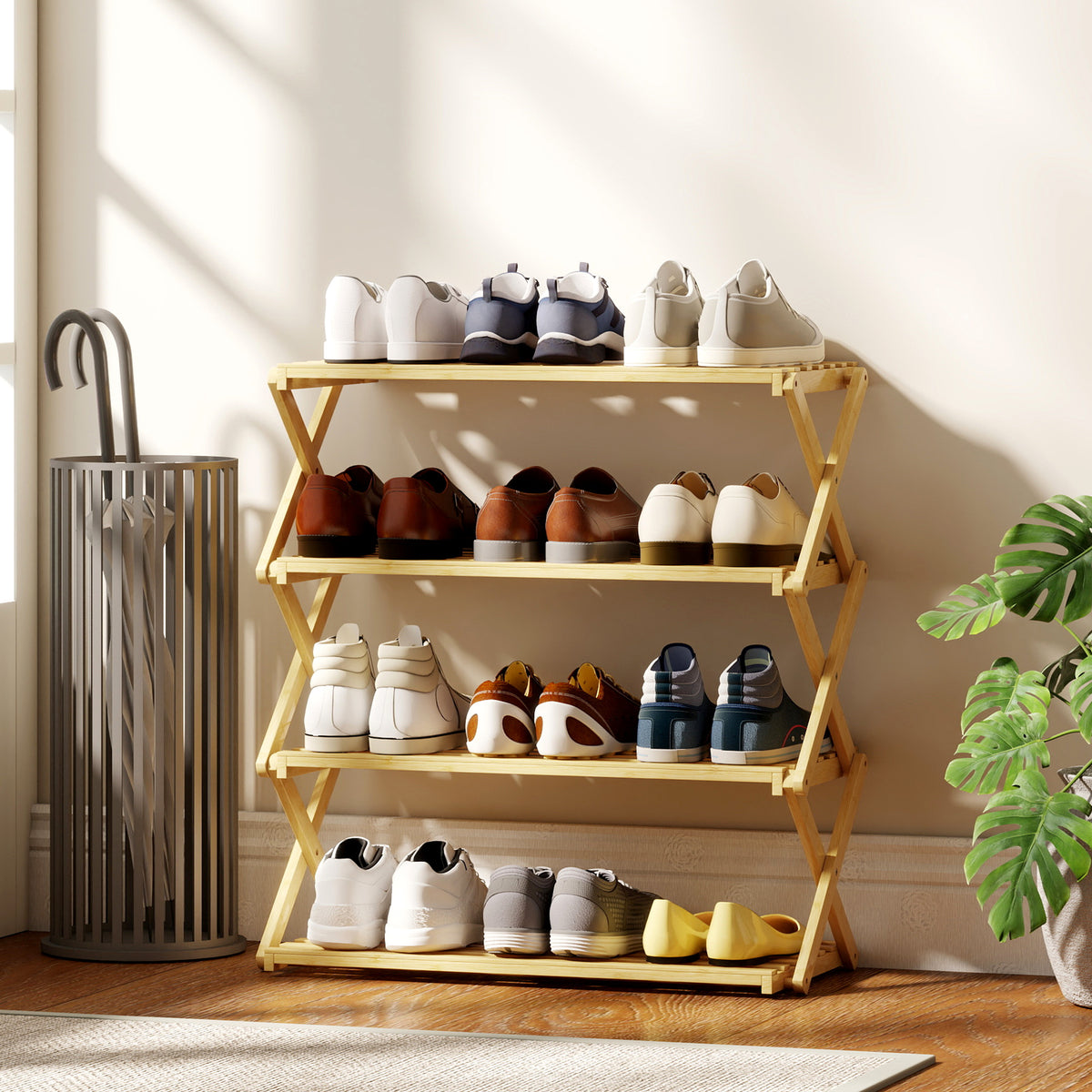 HOMCOM Bamboo Shoe Rack, Folding Shoe Shelf
