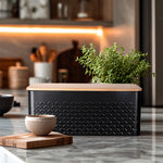 Countertop Metal Bread Box Container With Bamboo Lid | Black