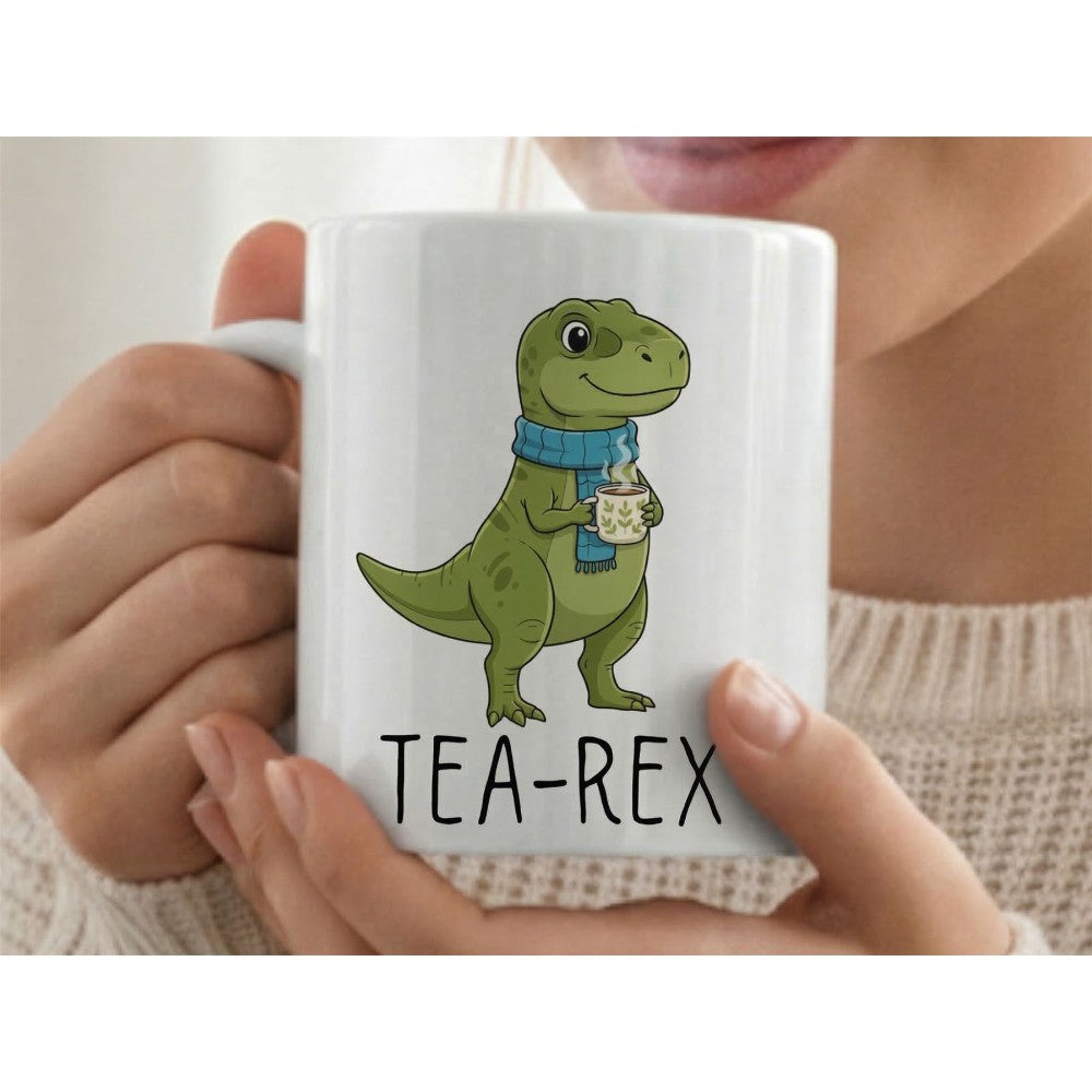 Dyzi Tea-rex Quote Ceramic Coffee Mug White Dinosaur Fun Design