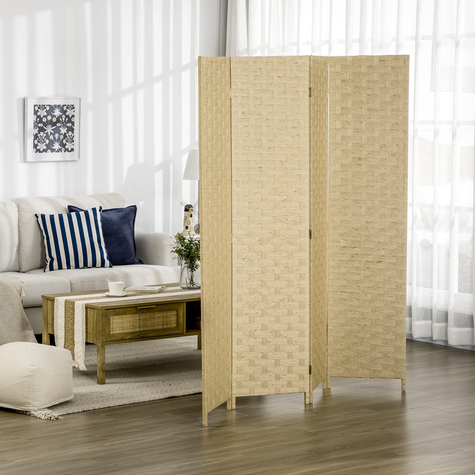 4 Panel Folding Room Dividers For Wall Privacy Screen Panels | One Size | Brown