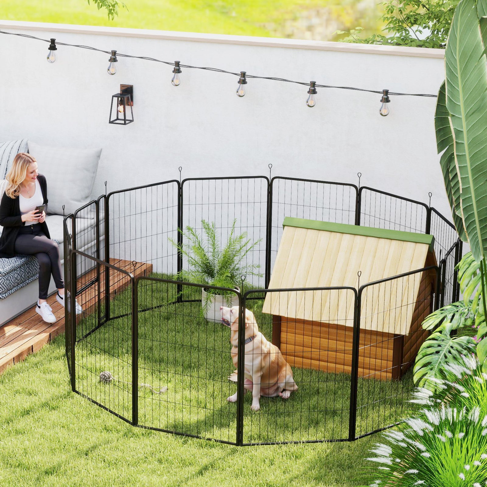 12 Panels Dog Pen, Heavy Duty Puppy Dog Playpen For Large Dogs | 100cm | Black