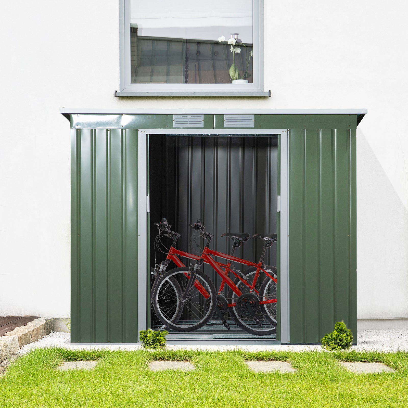 Metal Garden Storage Shed With Double Door And Ventilation | Green