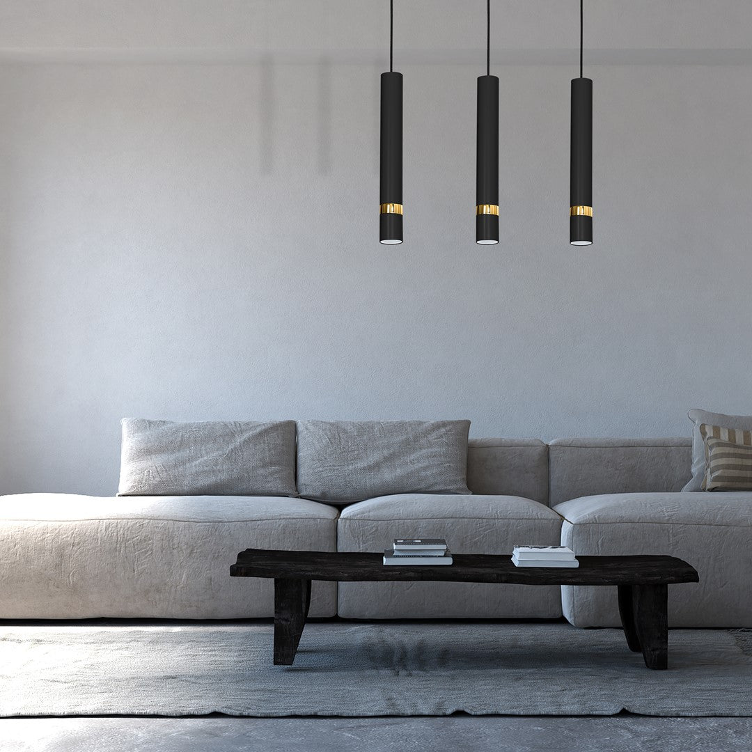 Joker Contemporary Pendant Lamp 3xgu10 Hand Made Cylindrical Style Light | Black & Gold