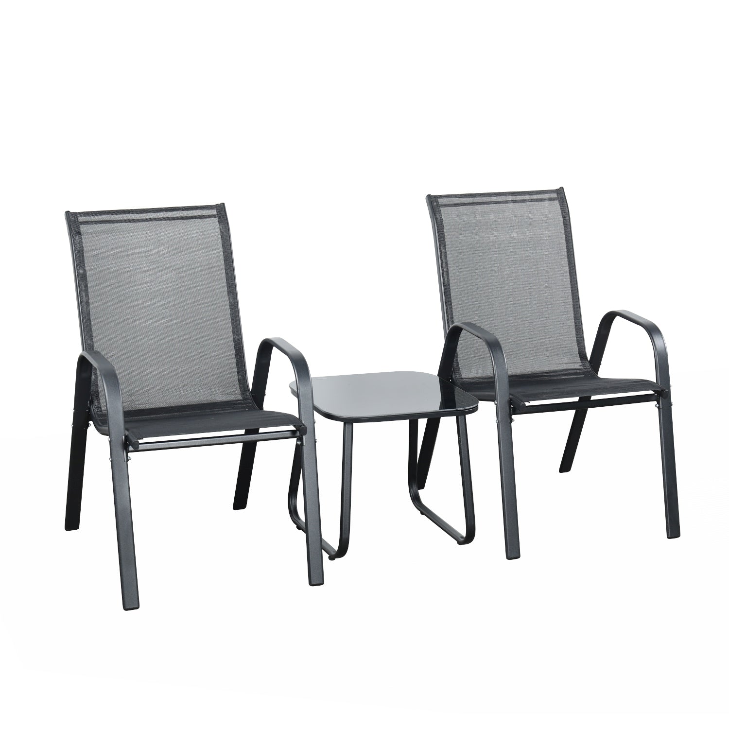 Brooke 5 Piece Black Bistro Set With Foot Stools