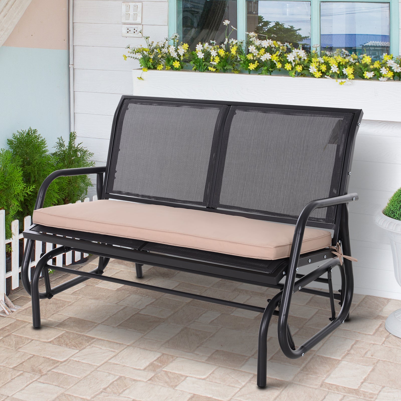 2-seater Bench Cushion Polyester Cover Seat Pad Replacement | Beige