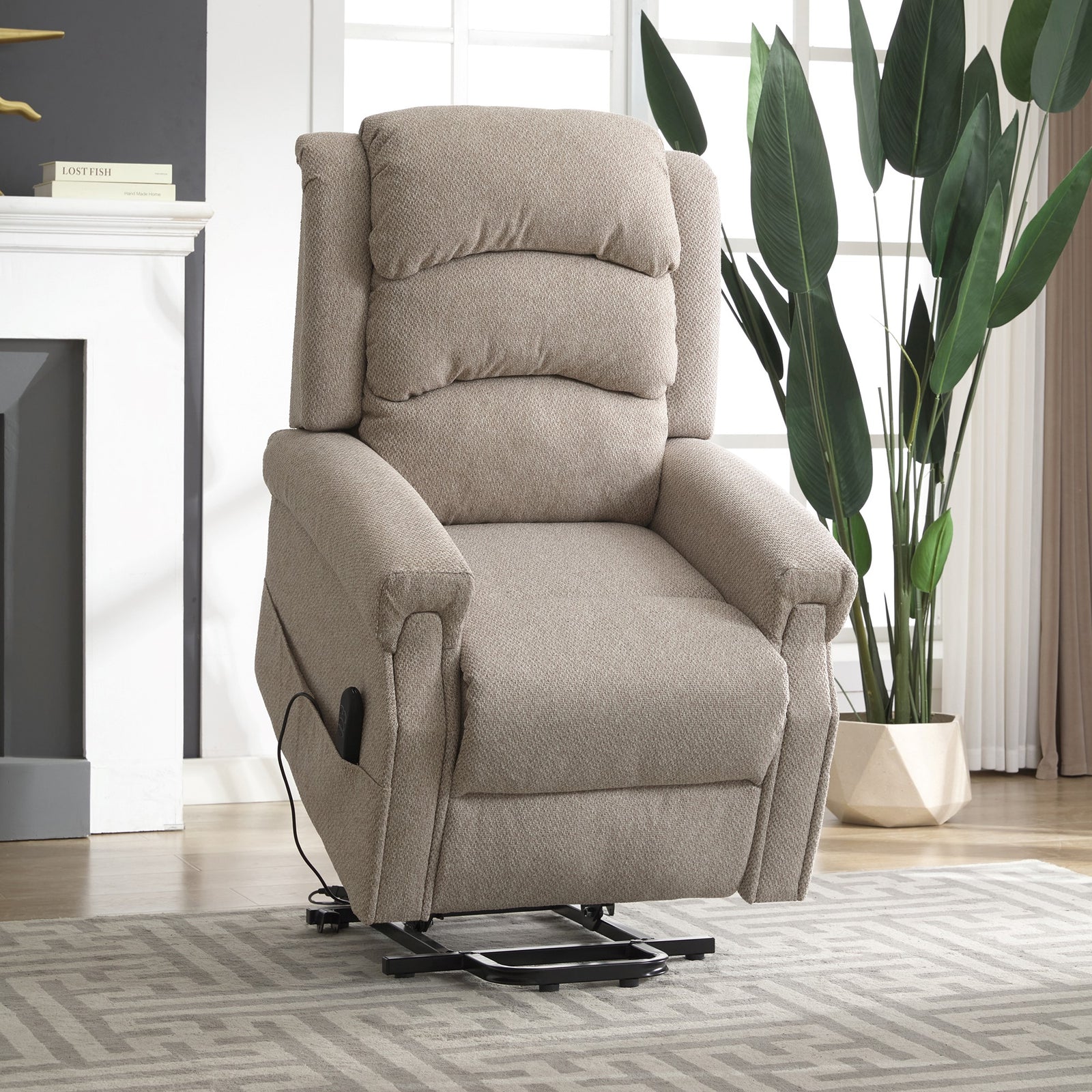 Eltham Dual Motor Electric Lift Assist Recliner With Massage And Heat | Beige