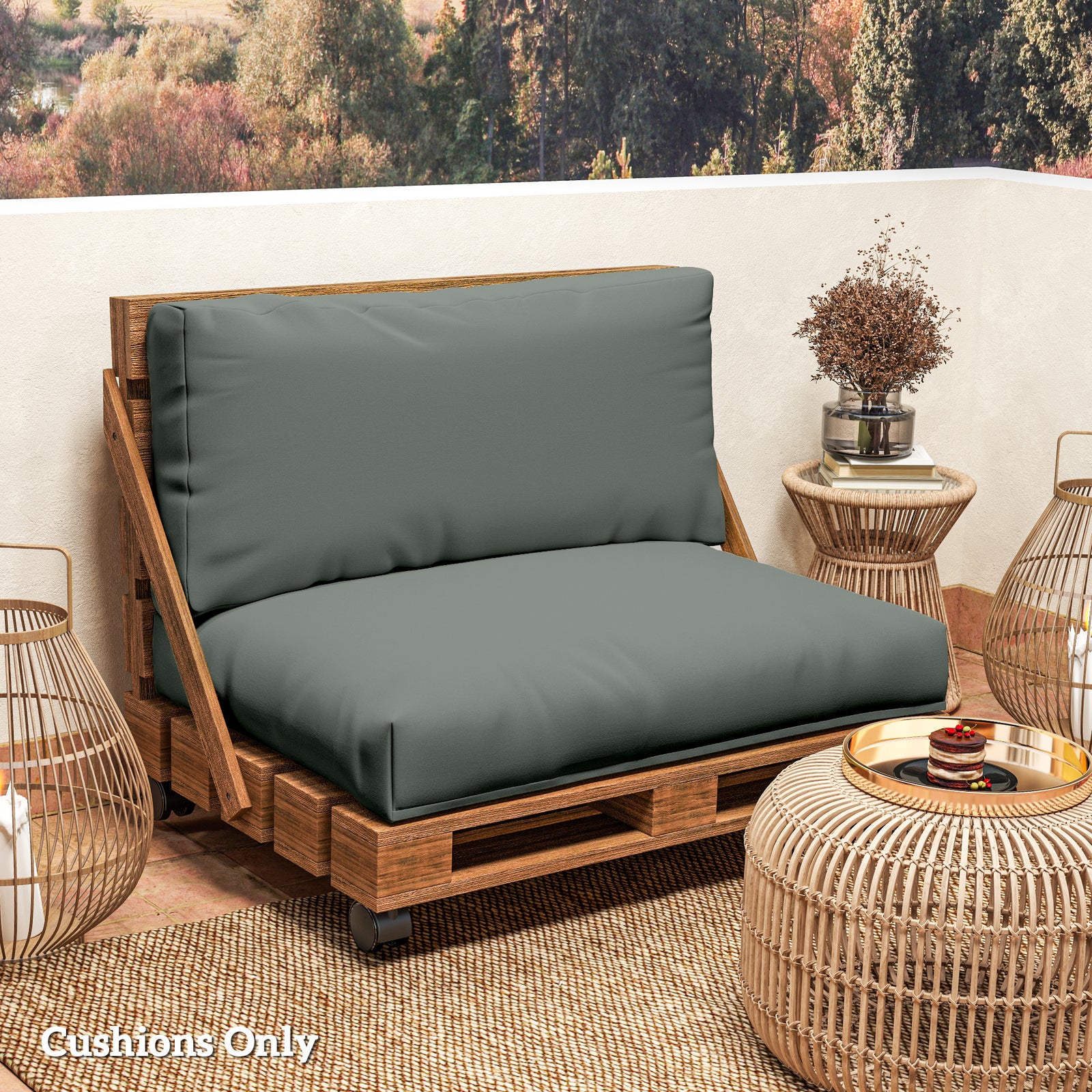 2 Seat Pallet Cushions 20cm Thick Outdoor Seat Pads | Charcoal Gray