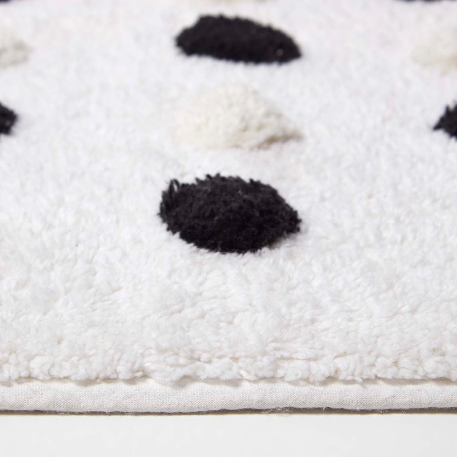 Tufted Cotton Bath Mat With Polka Dot Design | 50 x 80cm | Black & White