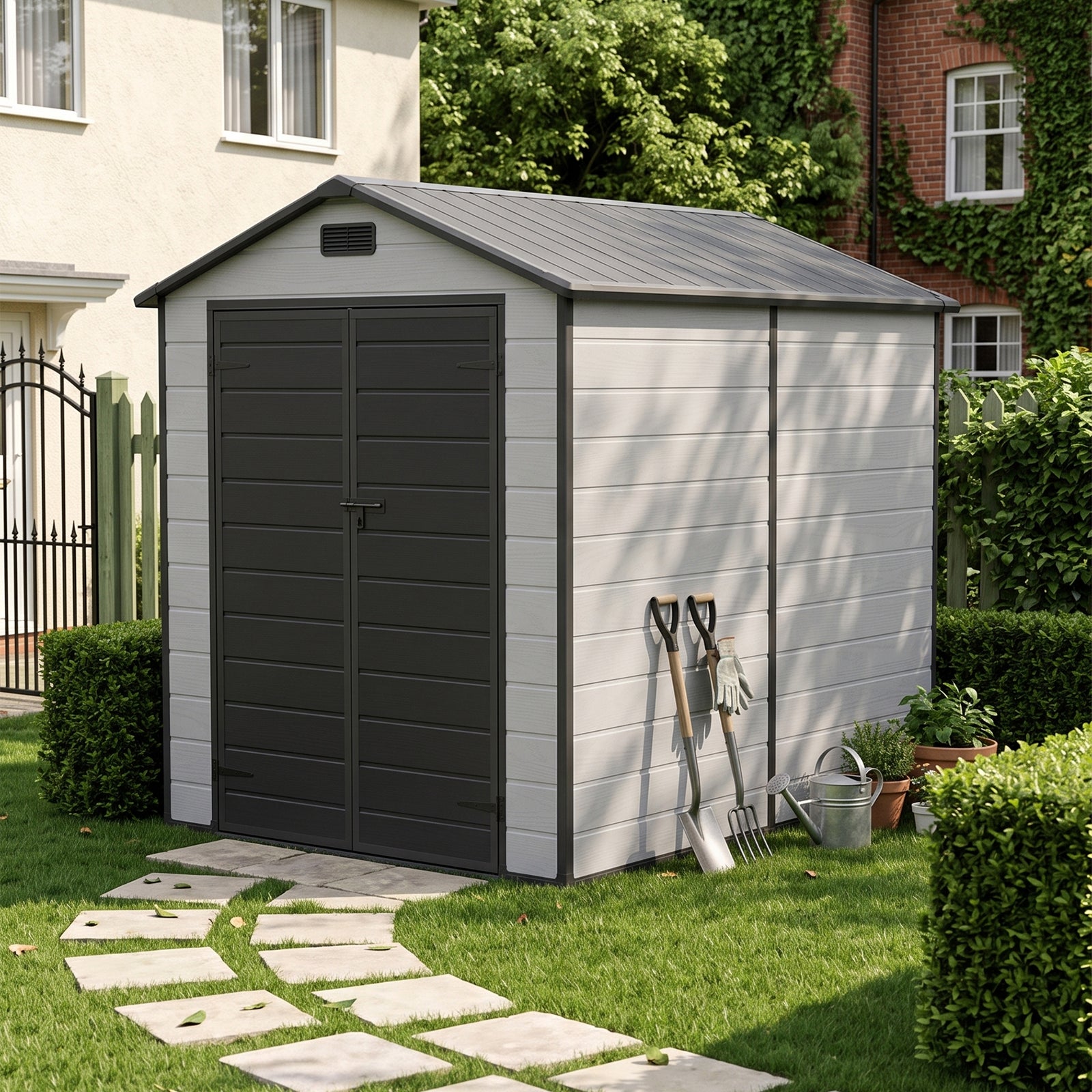 6x8 Ft Plastic Outdoor Garden Storage Shed | Black