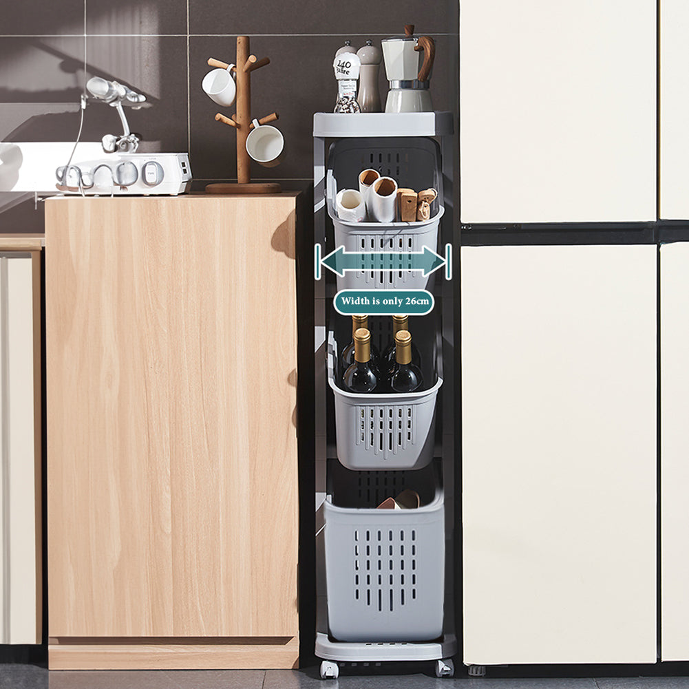 4-tier Storage Rack Laundry Basket With Wheels | Grey