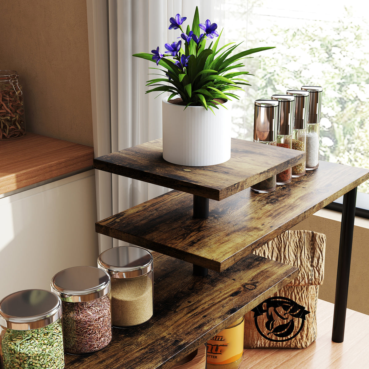 HOMCOM 3-tier Kitchen Countertop Organizer For Spice Rack,rustic Brown