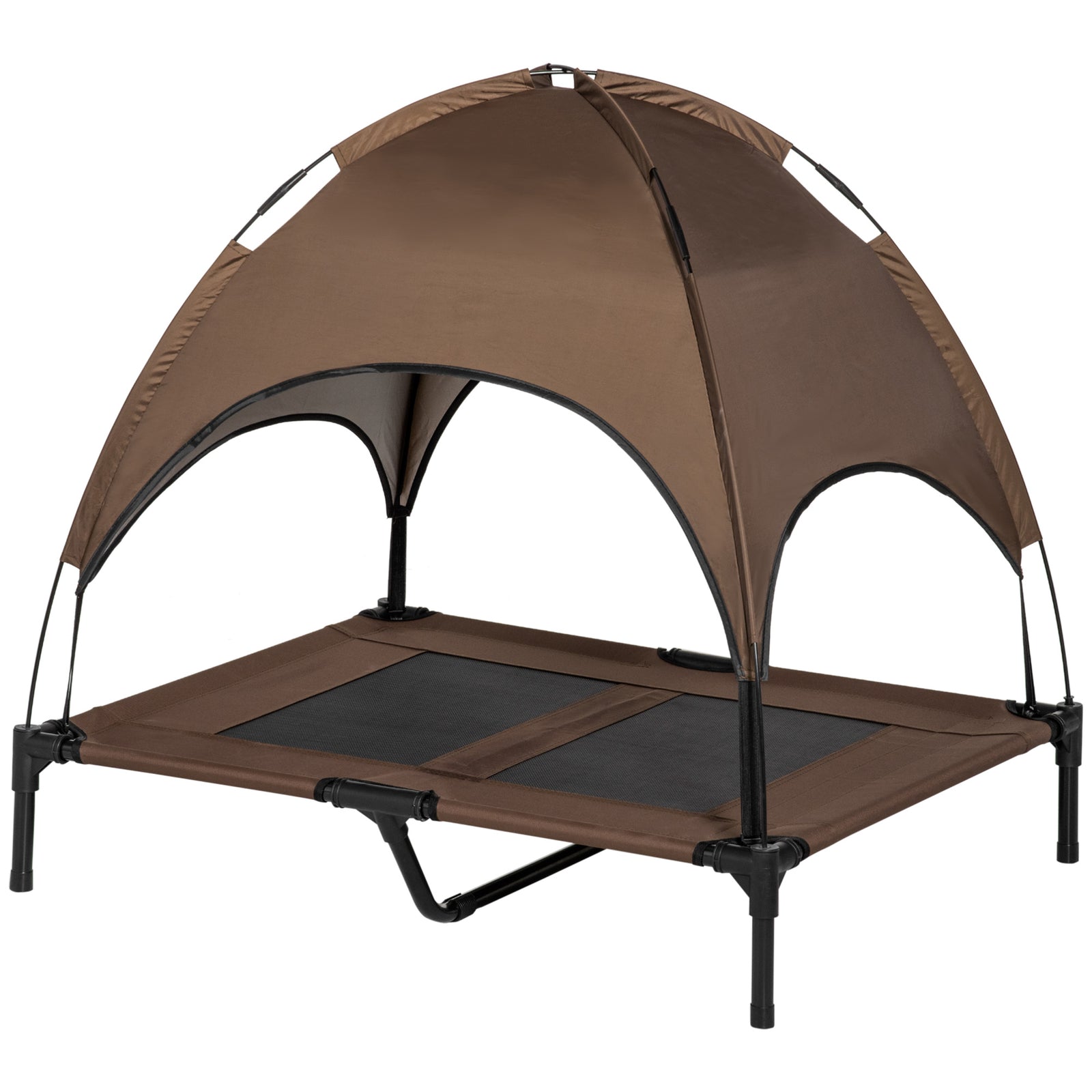 Pawhut 92cm Elevated Dog Bed Cooling Raised Pet Cot Uv Protection Canopy | Brown