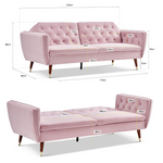 Velvet Click Clack Button Back Sofa Bed - 3 Seater | Pink