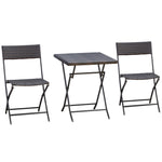 3pc Bistro Set Rattan Furniture Garden Folding Chair Table | Black