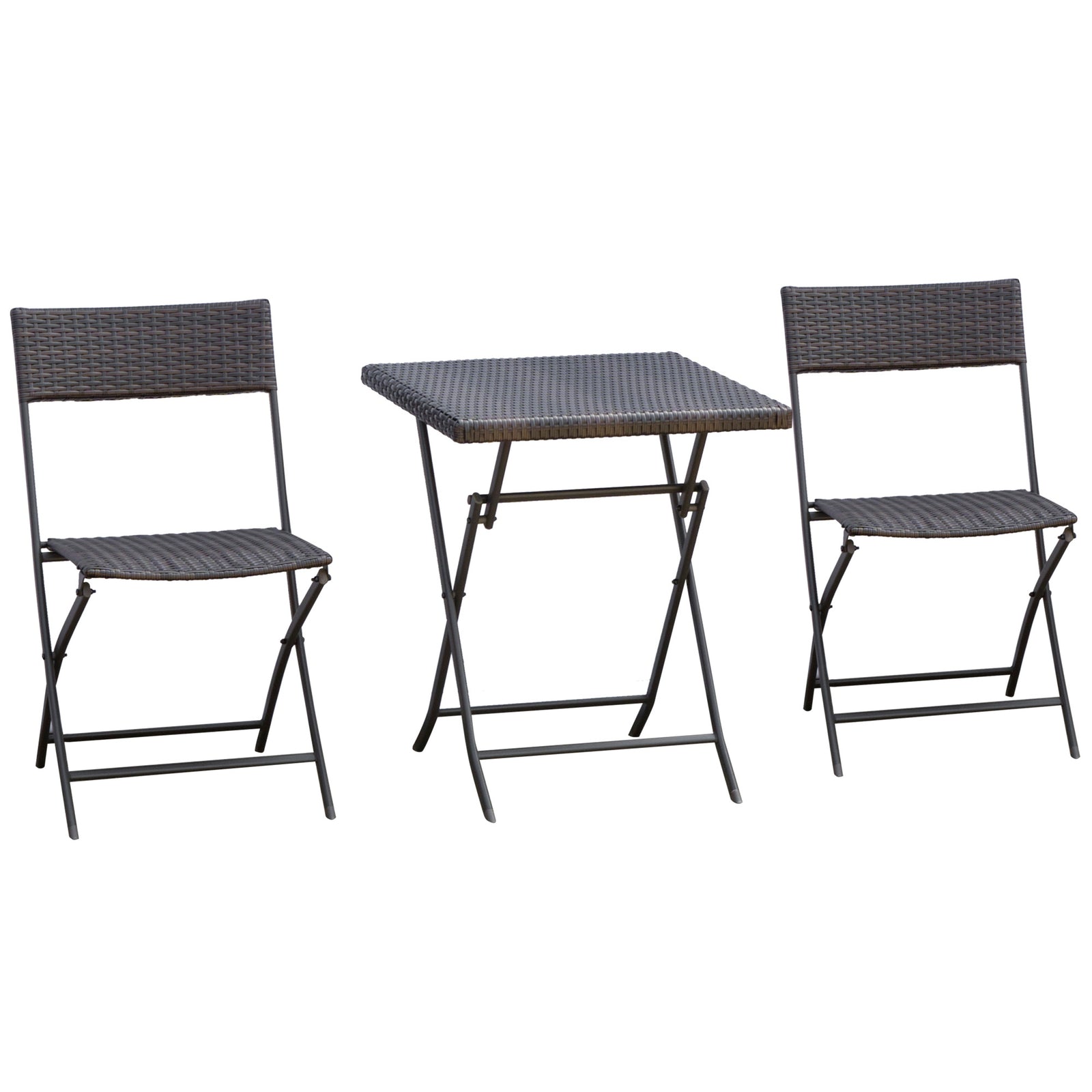 3pc Bistro Set Rattan Furniture Garden Folding Chair Table | Black
