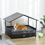 Pawhut Extendable Rattan Dog House W/ Water-resistant Roof, Cushion | Gray