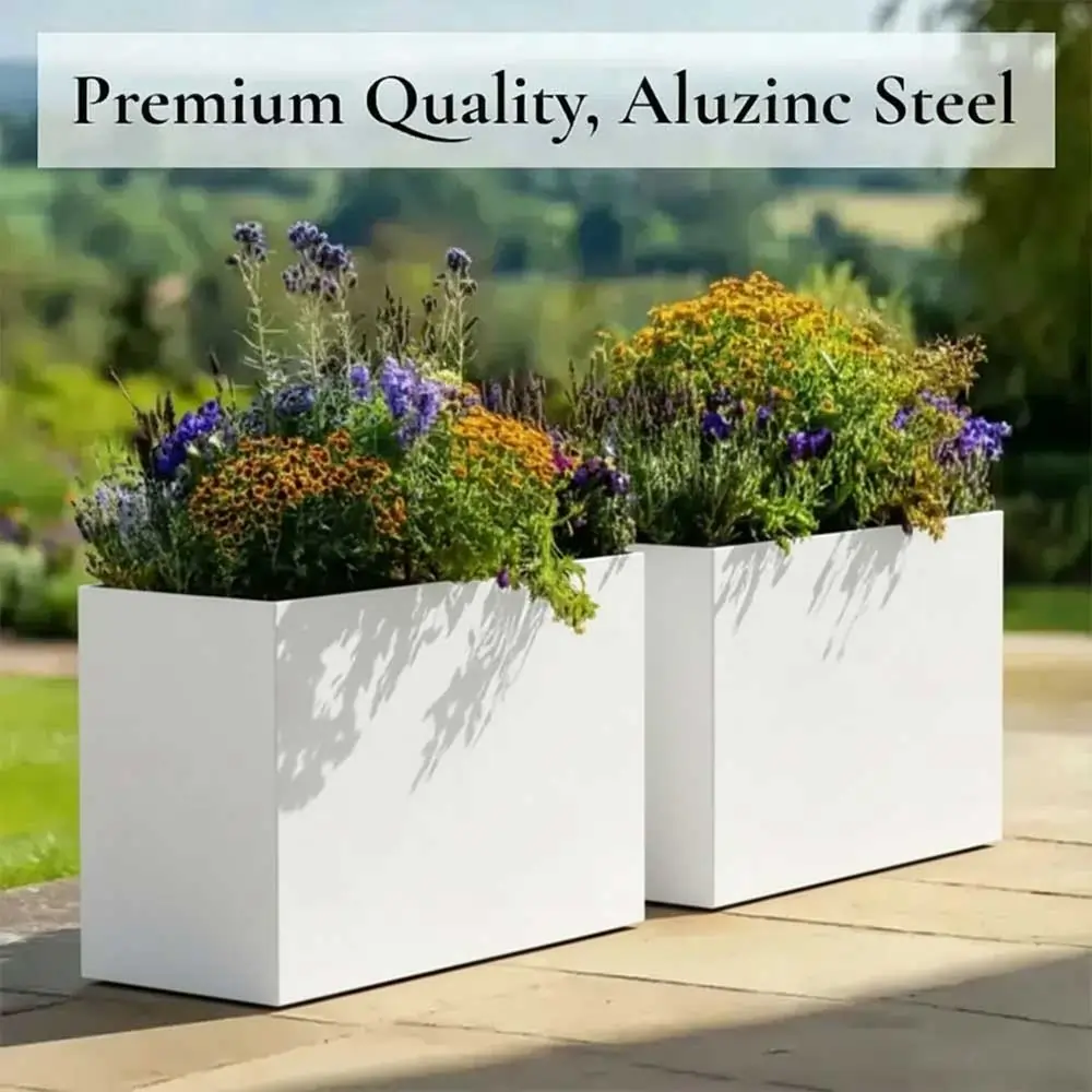 Long Zinc Galvanised Tall Trough Planter | 80cm x 25cm x 60cm | White