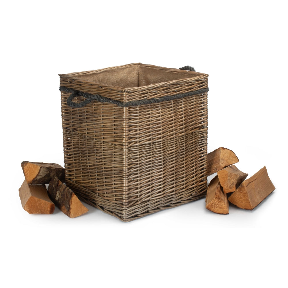 Antique Wash Square Storage Log Basket | Medium | Brown