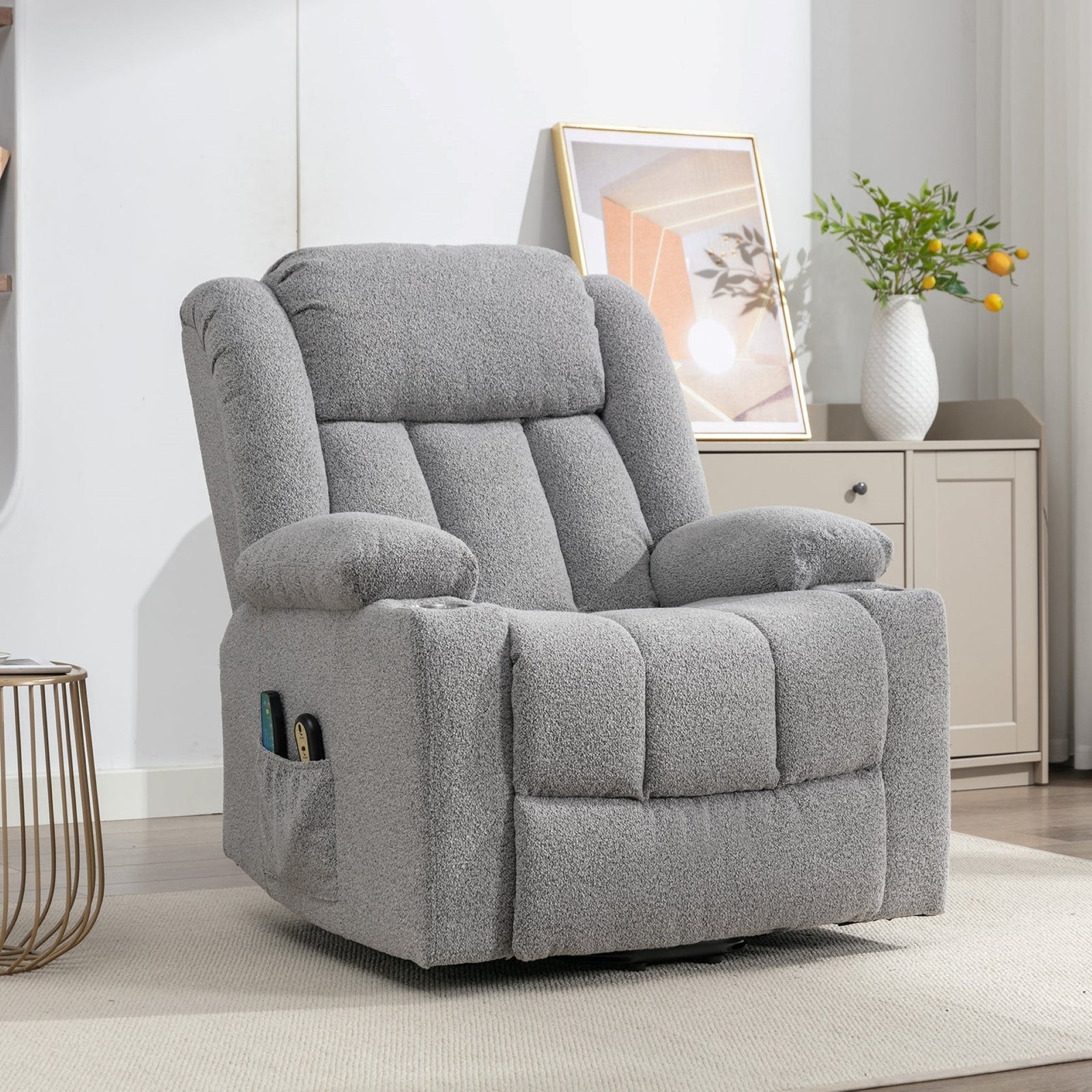 Lovell Electric Lift Assist Riser Recliner With Massage And Heat | Gray
