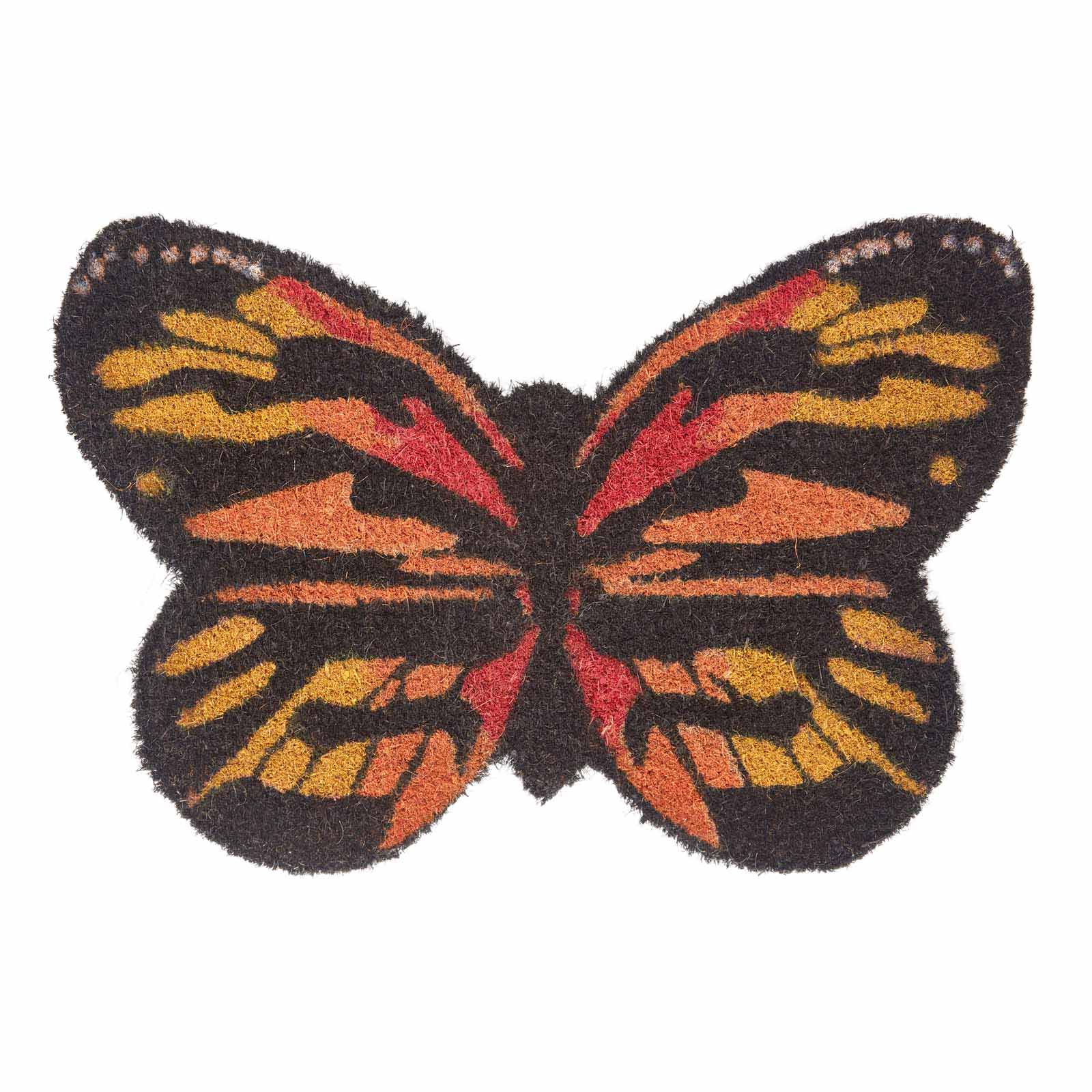 HOMESCAPES Orange Butterfly Coir Doormat