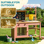 AIYAPLAY Wooden Kids Mud Kitchen With Canopy, Planter Box, Pink