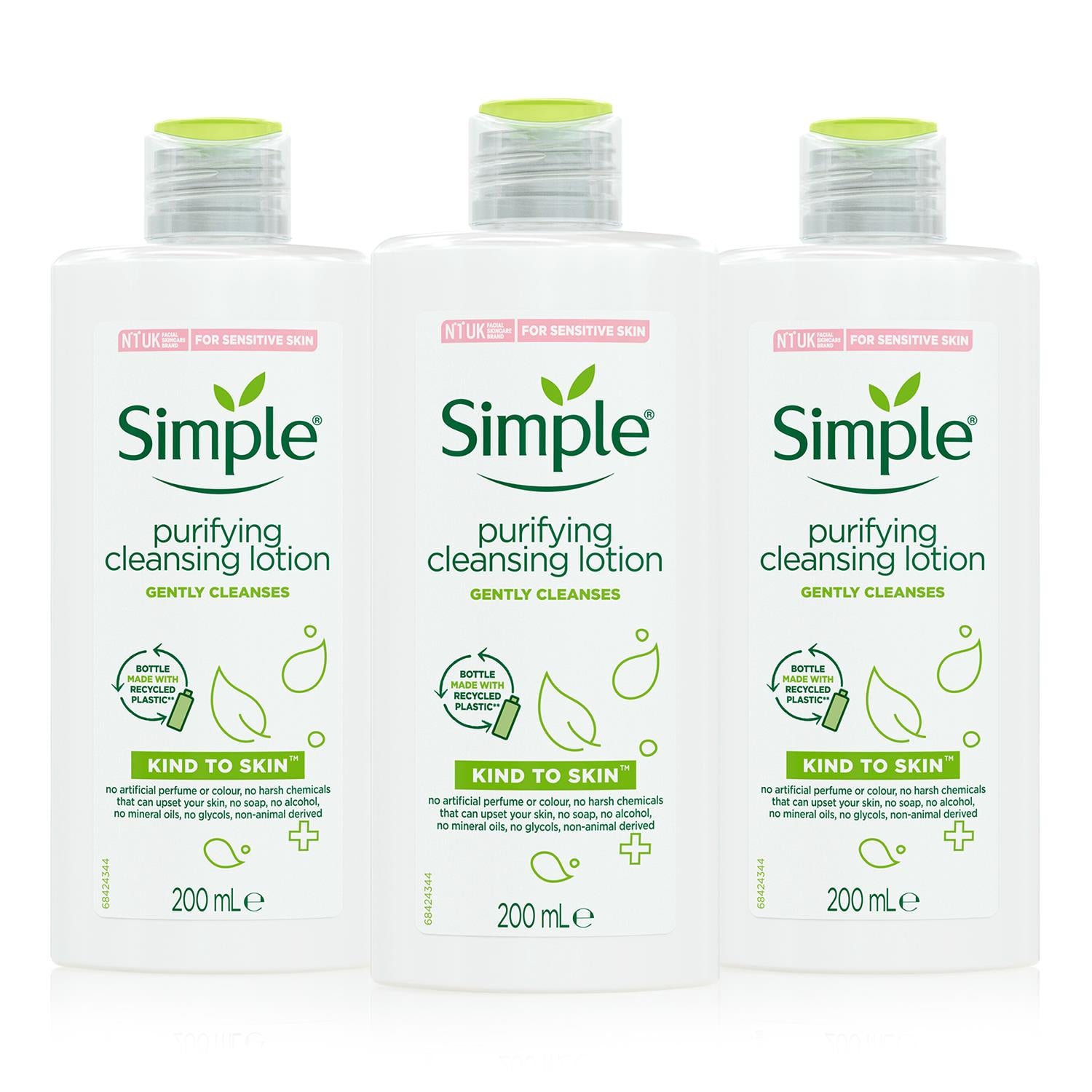 3 X 200ml Kind To Skin Purifying Cleansing Lotion | Set-of-3 | White