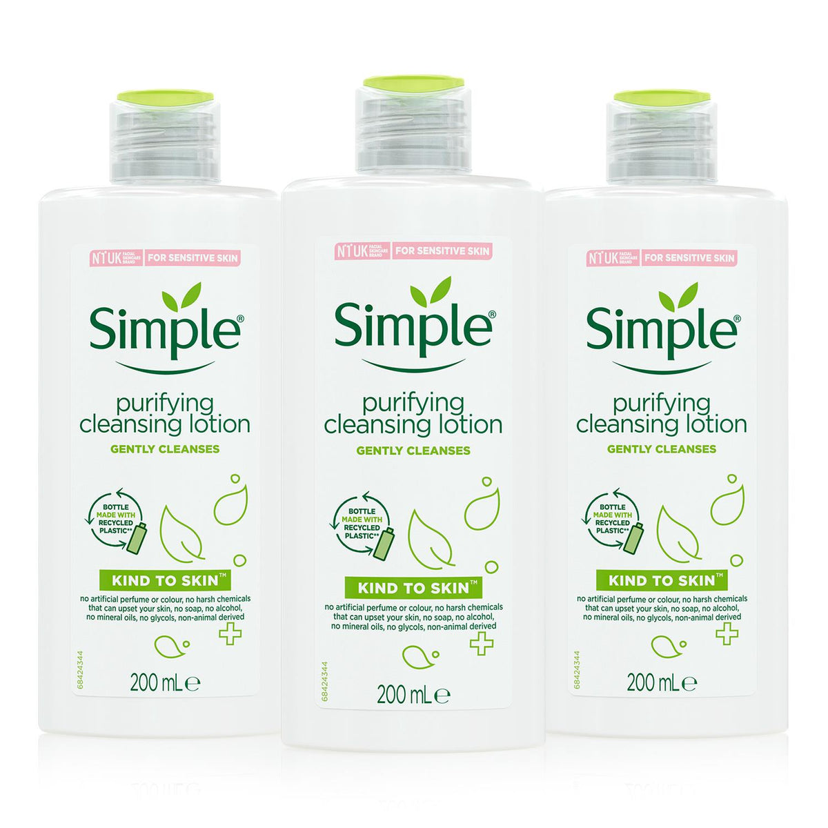 3 X 200ml Kind To Skin Purifying Cleansing Lotion | Set of 3 | White
