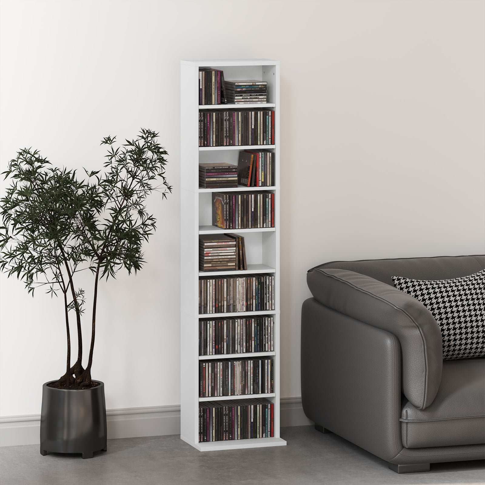 260/640 Cd 120/360 Dvd Storage Tower W/ 9/18 Compartments | Small | White