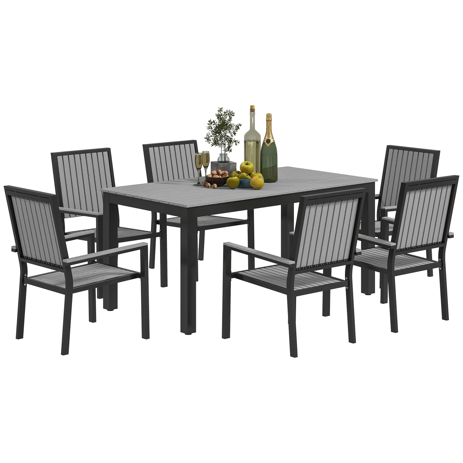 6 Seater Aluminium Garden Dining Set With Stackable Chairs | Gray