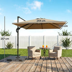 2.4 X 2.4 M Cantilever Parasol W/ Umbrella Weights | Khaki