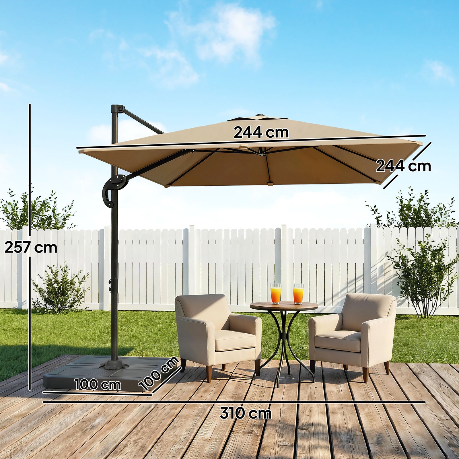2.4 X 2.4 M Cantilever Parasol W/ Umbrella Weights | Khaki