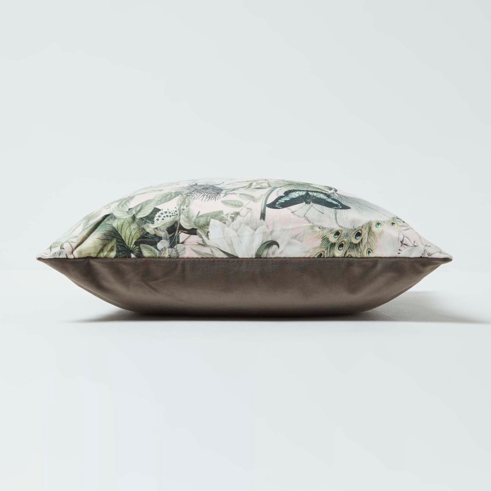 Floral Butterfly Garden Velvet Filled Cushion | 45cm x 45cm | Pink & Grey