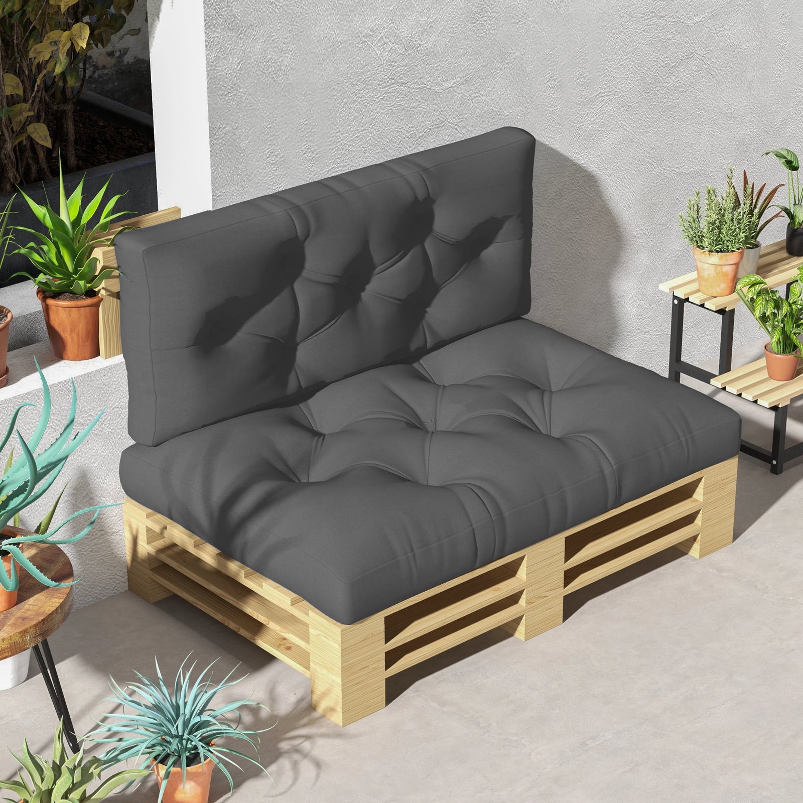 2 Seater Seat Cushions Water Repellent With Back Cushion | Charcoal Gray
